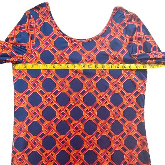 MUD Pie Women’s Navy Red Orange Lattice Print Shirt-Dress Scoop Neck, EUC Size M - Picture 9 of 14